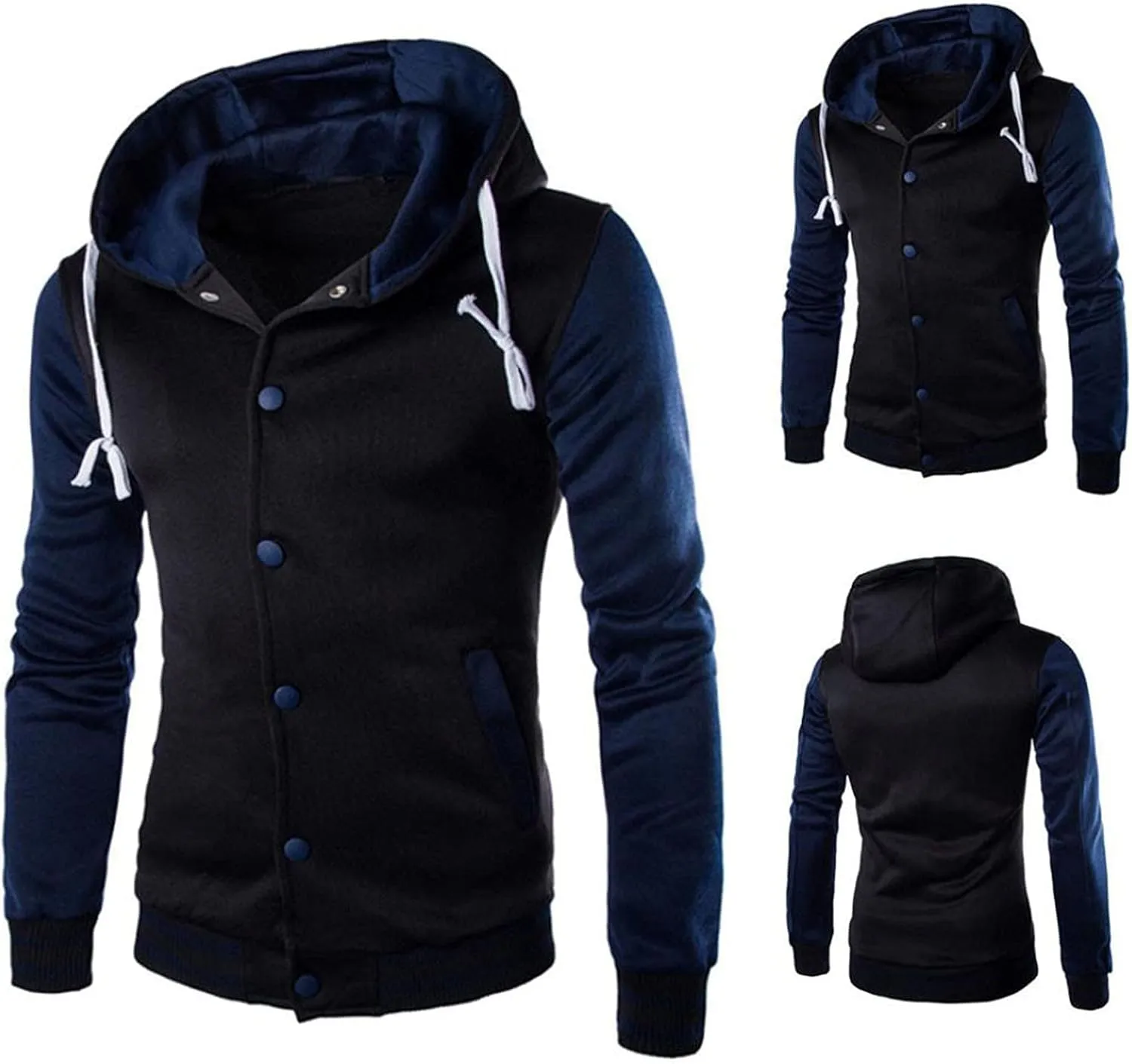 DuDubaby Long Sleeve Hoodie for Men Casual Loose Hooded Long Sleeve Padded Sweatshirt Pullover Big Pockets