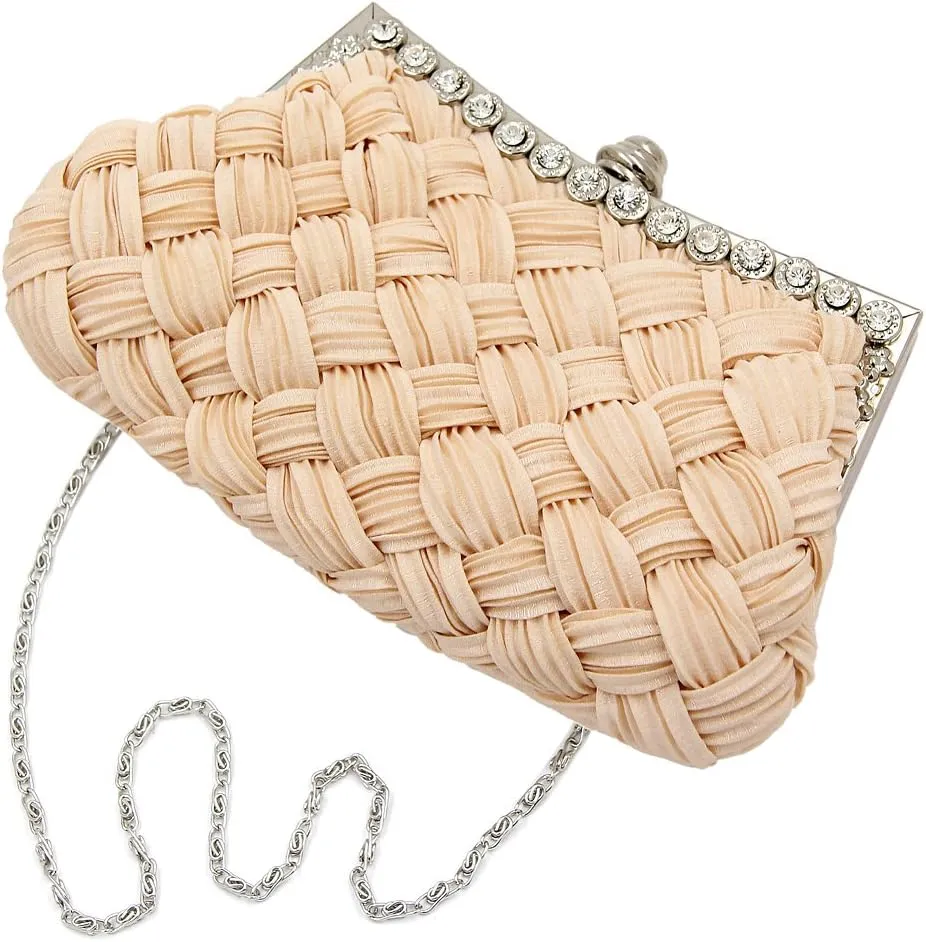 Elegant Braided Pleated Glitter Rhinestone Clutch Evening Bag - Diff Colors