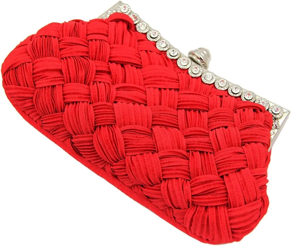 Elegant Braided Pleated Glitter Rhinestone Clutch Evening Bag - Diff Colors