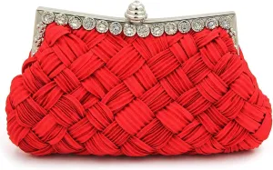Elegant Braided Pleated Glitter Rhinestone Clutch Evening Bag - Diff Colors
