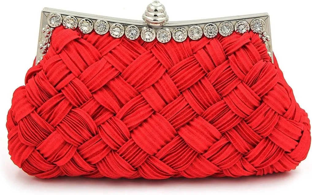 Elegant Braided Pleated Glitter Rhinestone Clutch Evening Bag - Diff Colors