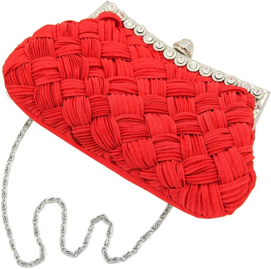 Elegant Braided Pleated Glitter Rhinestone Clutch Evening Bag - Diff Colors