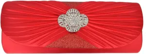 Elegant Cross Pleated Satin Flap Crystal Clutch Evening Bag - Diff Colors Avail