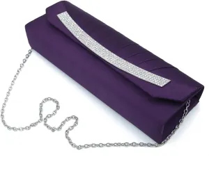 Elegant Pleated Satin Flap Rhinestones Clutch Evening Bag - Diff Colors Avail