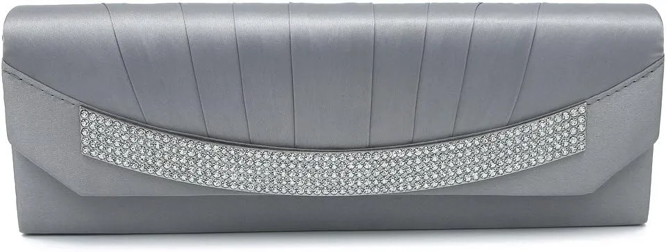 Elegant Pleated Satin Flap Rhinestones Clutch Evening Bag - Diff Colors Avail