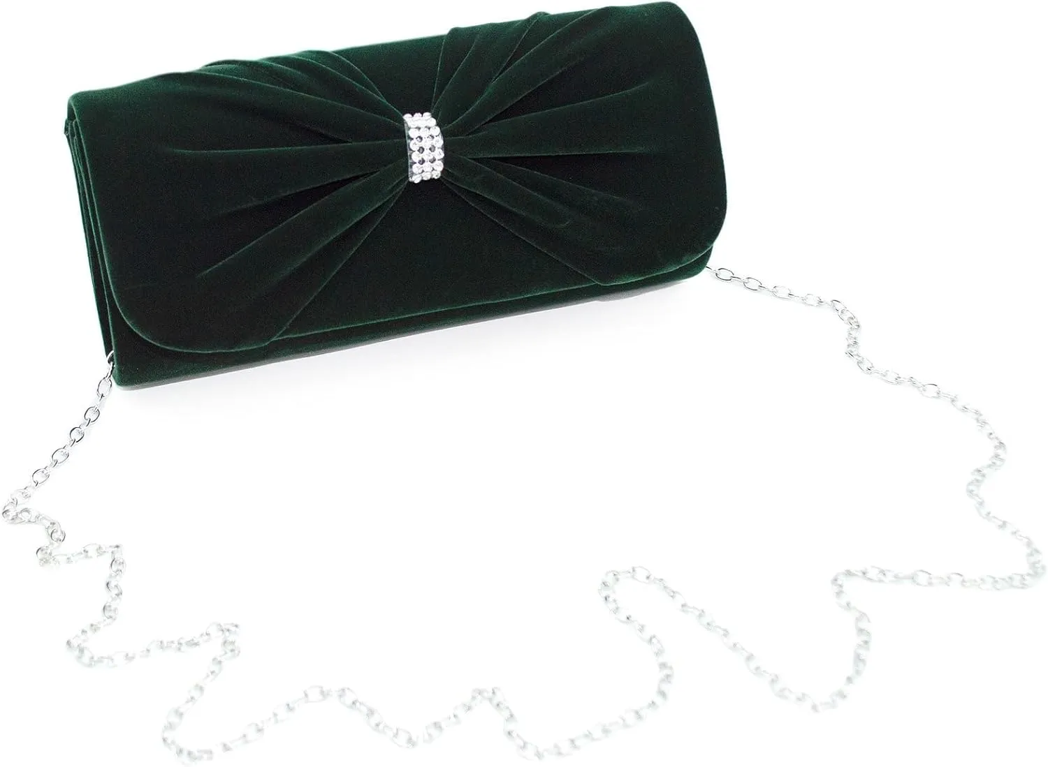 Elegant Rhinestone Bow Front Velvet Clutch Evening Bag Handbag