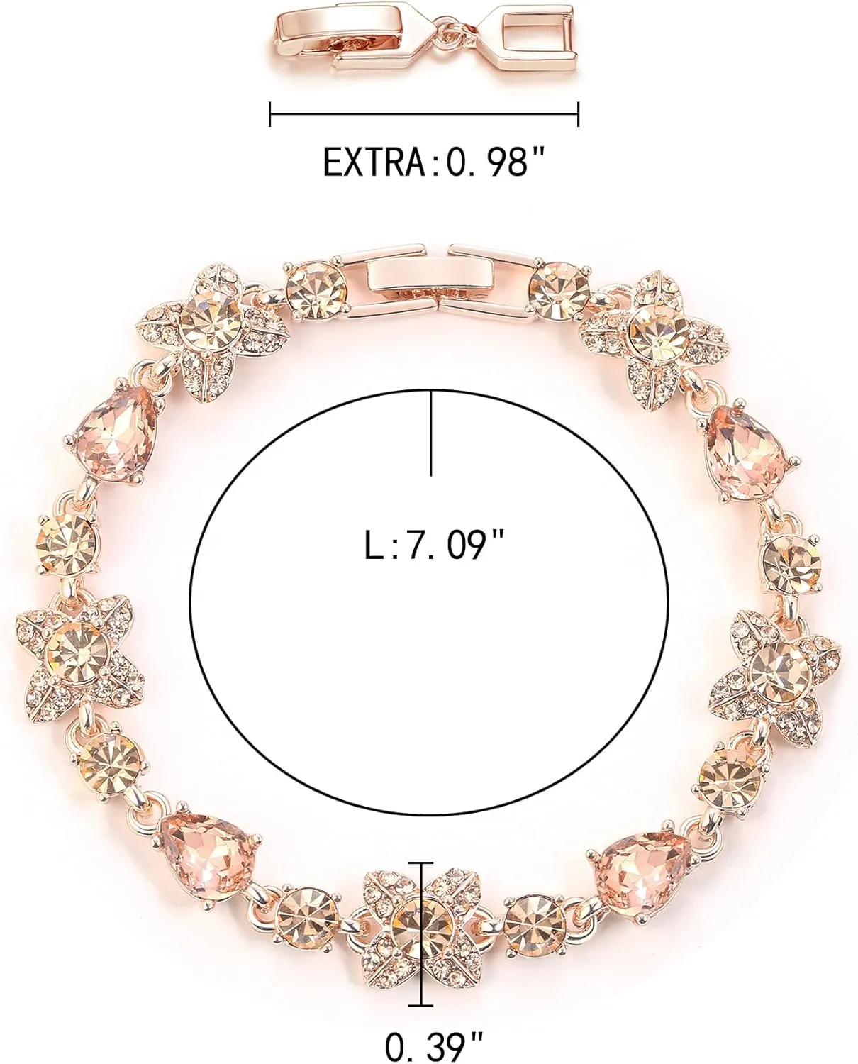 EleQueen Teardrop Bridal Jewelry for Women, Rhinestone Waterdrop Four Leaf Clover Bracelet for Women Prom Jewelry
