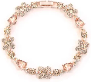 EleQueen Teardrop Bridal Jewelry for Women, Rhinestone Waterdrop Four Leaf Clover Bracelet for Women Prom Jewelry