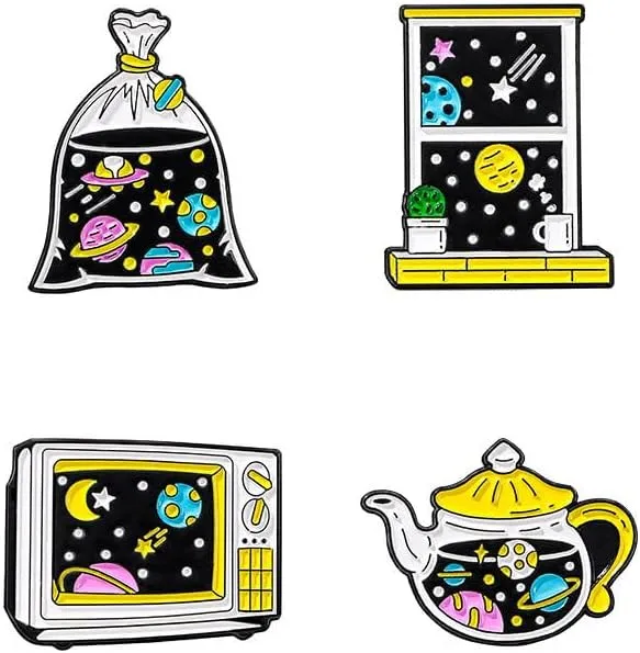 Enamel Planets TV Brooches Set For Women And Men Cute Astronomy Window teapot Pin Planet Decorations Set Funny Lapel Enamel Kawaii Solar System Pluto Pins
