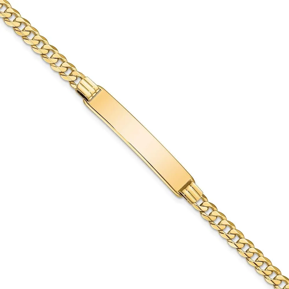 Engravable Personalized Custom 14K Yellow Gold Curb Link ID Bracelet For Men or Women Length 8 inches Width 7 mm