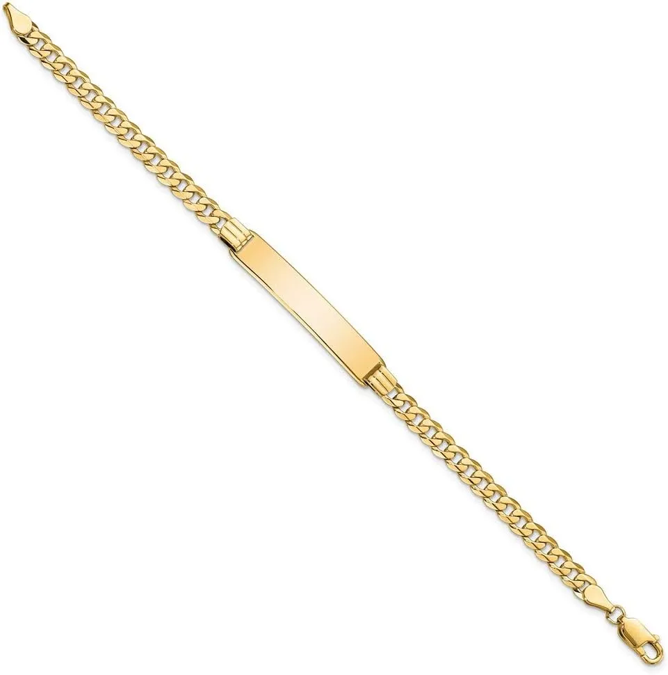 Engravable Personalized Custom 14K Yellow Gold Curb Link ID Bracelet For Men or Women Length 8 inches Width 7 mm