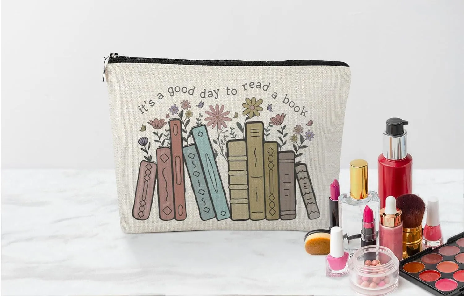 EXUQO Book Lover Gifts: It's A Good Day To Read A Book Cosmetic Pouch for Women Girls - Bookworm Gifts