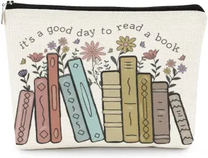 EXUQO Book Lover Gifts: It's A Good Day To Read A Book Cosmetic Pouch for Women Girls - Bookworm Gifts