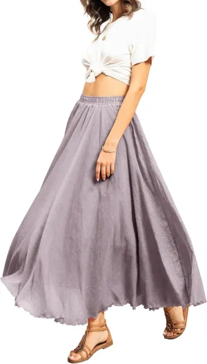 Ezcosplay Women Boho Maxi A Line Skirt Elastic Waist Summer Bohemian Flowy Long Beach Swing Skirts