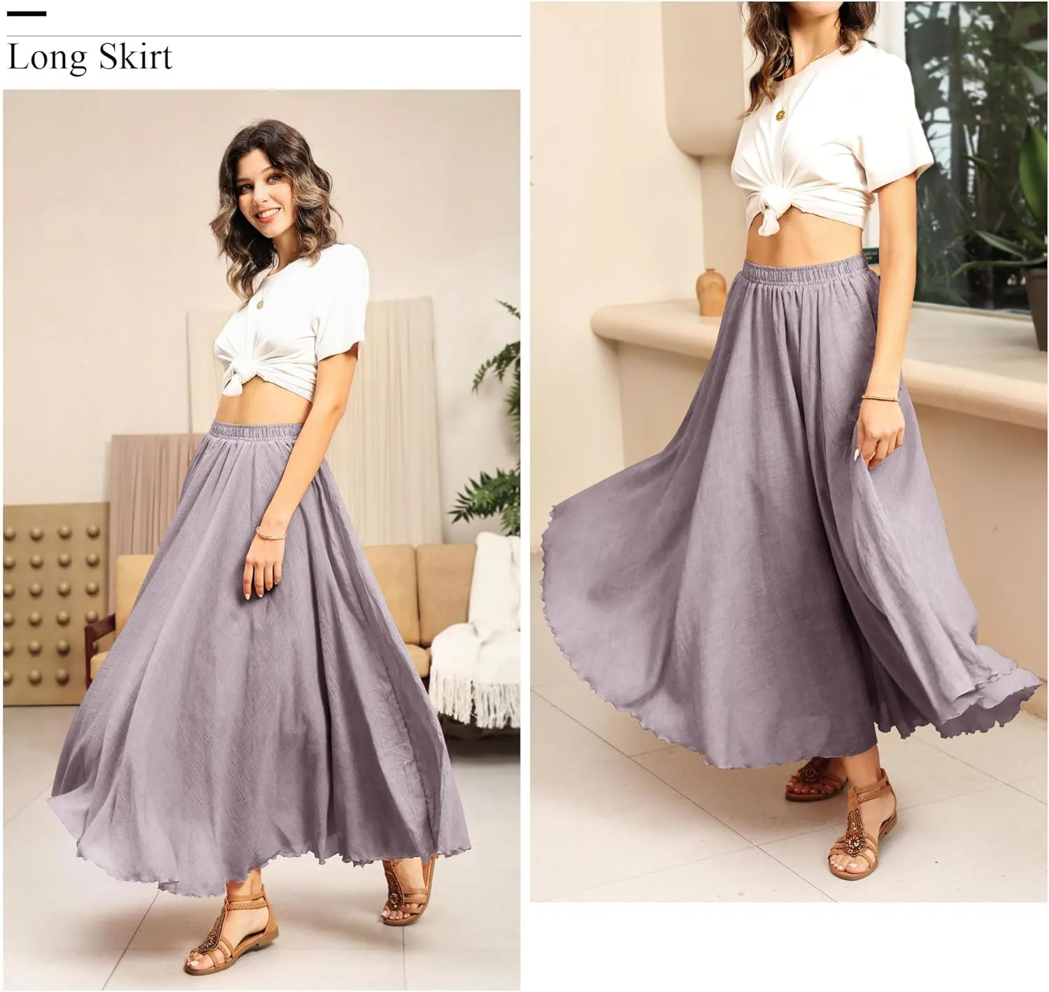 Ezcosplay Women Boho Maxi A Line Skirt Elastic Waist Summer Bohemian Flowy Long Beach Swing Skirts