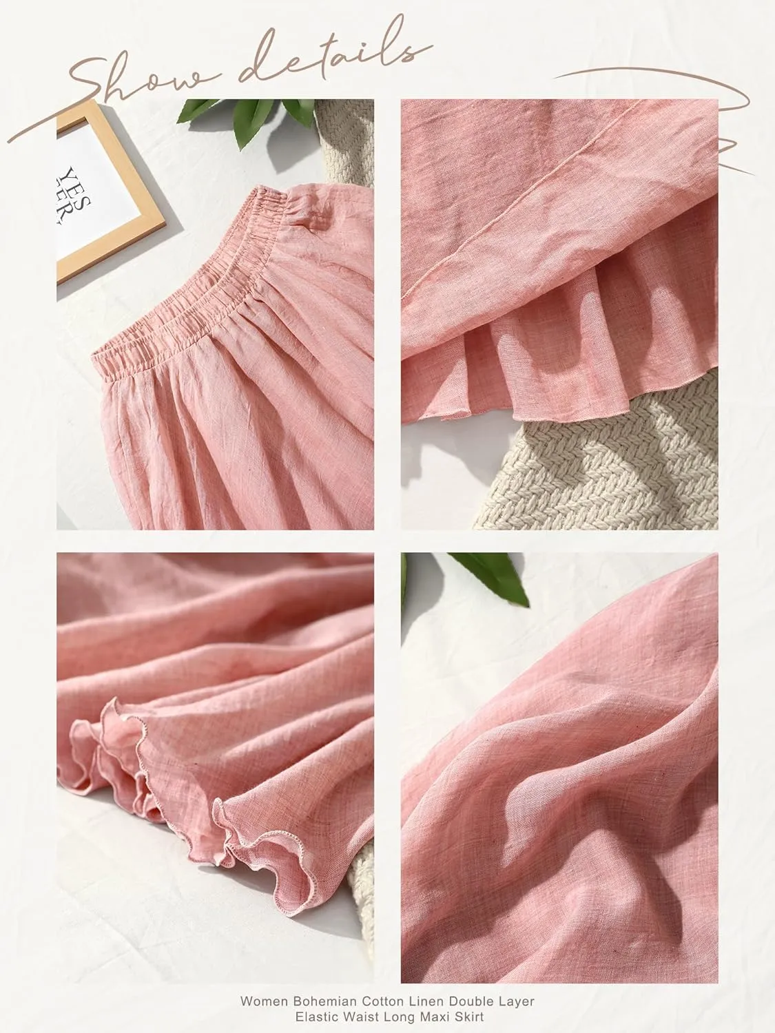 Ezcosplay Women Boho Maxi A Line Skirt Elastic Waist Summer Bohemian Flowy Long Beach Swing Skirts
