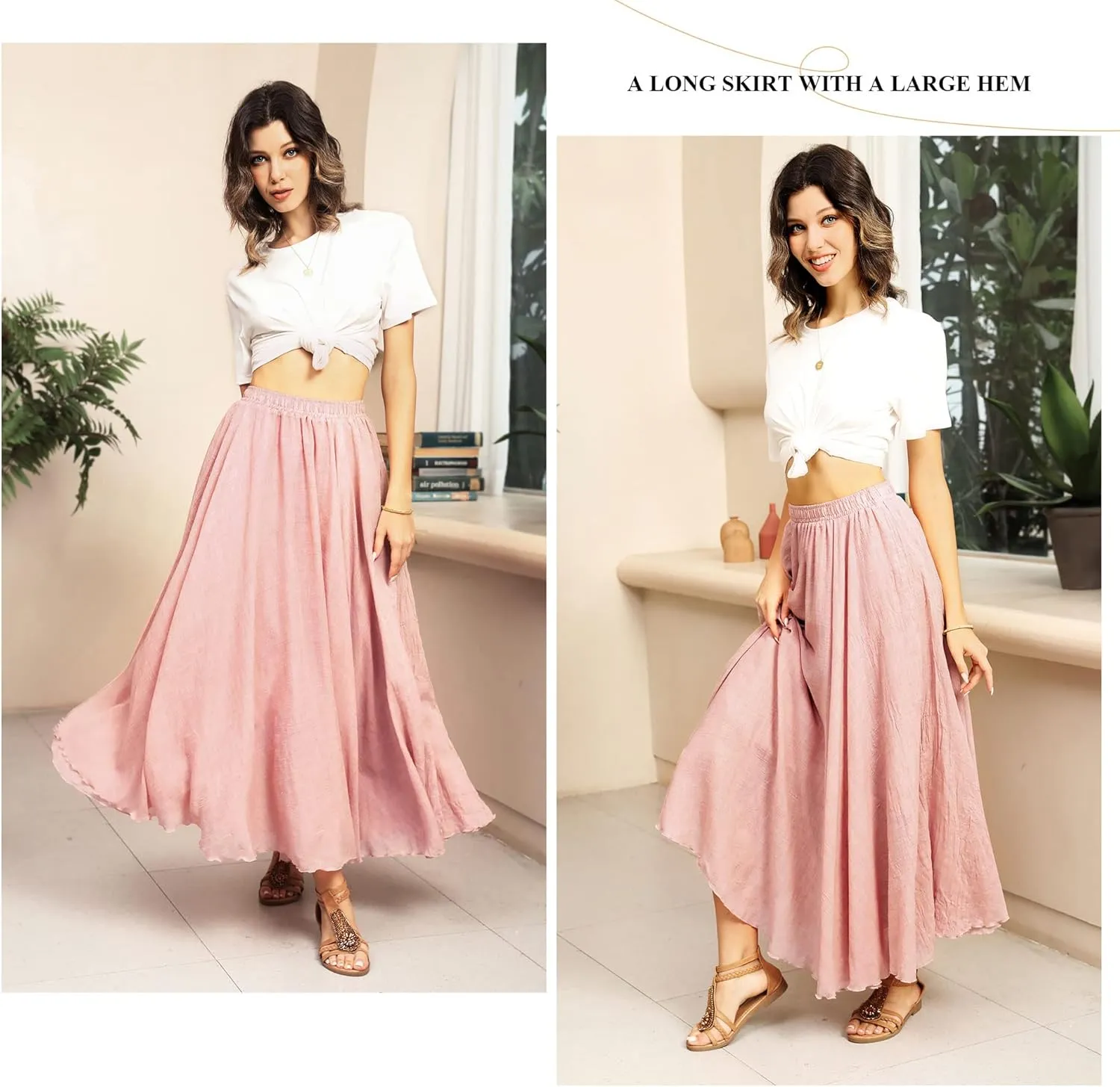Ezcosplay Women Boho Maxi A Line Skirt Elastic Waist Summer Bohemian Flowy Long Beach Swing Skirts