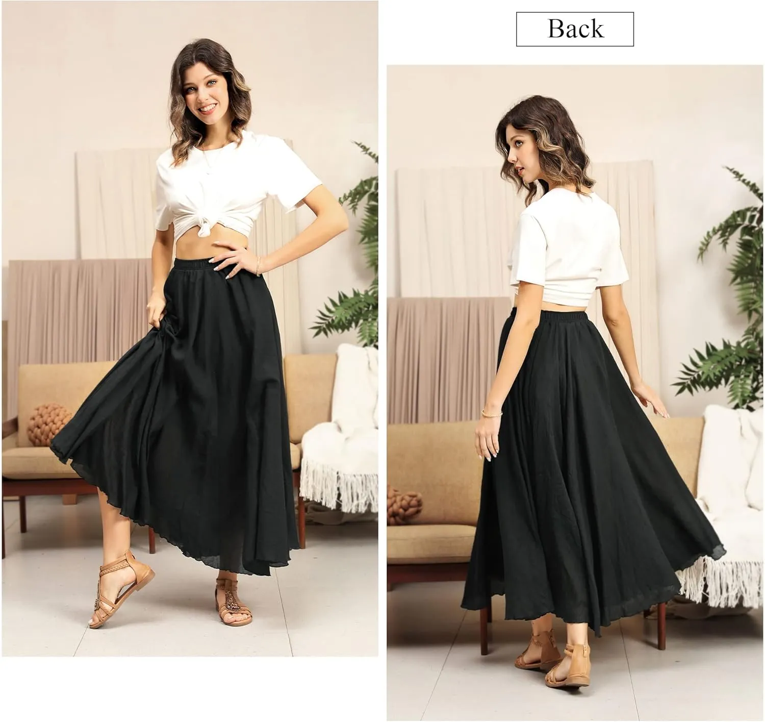 Ezcosplay Women Boho Maxi A Line Skirt Elastic Waist Summer Bohemian Flowy Long Beach Swing Skirts