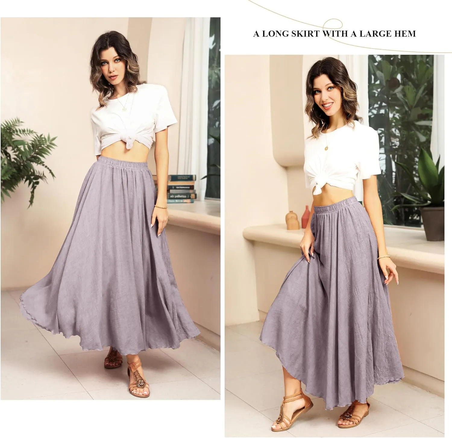 Ezcosplay Women Boho Maxi A Line Skirt Elastic Waist Summer Bohemian Flowy Long Beach Swing Skirts