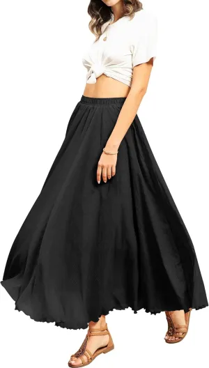 Ezcosplay Women Boho Maxi A Line Skirt Elastic Waist Summer Bohemian Flowy Long Beach Swing Skirts