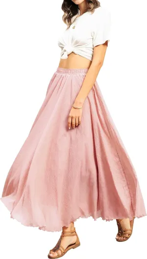 Ezcosplay Women Boho Maxi A Line Skirt Elastic Waist Summer Bohemian Flowy Long Beach Swing Skirts