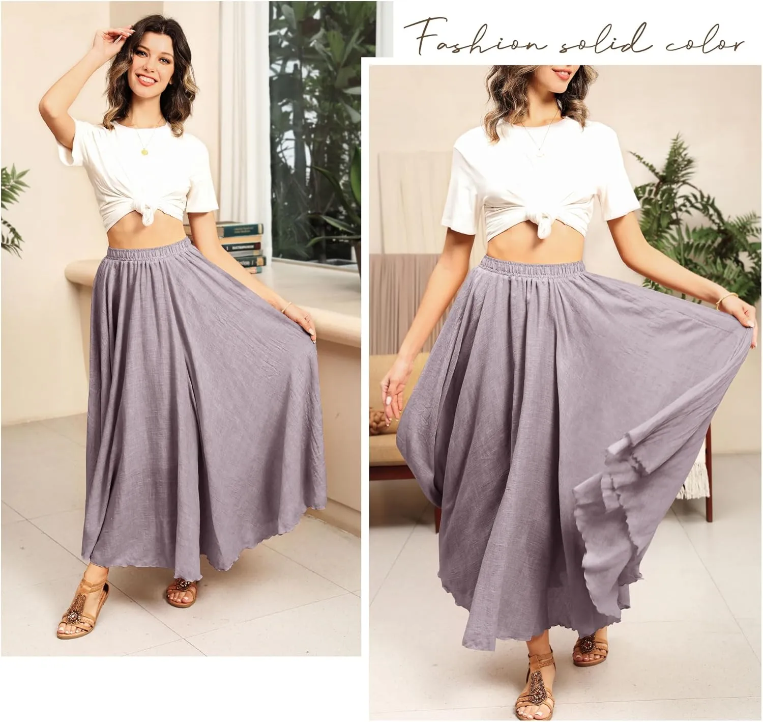Ezcosplay Women Boho Maxi A Line Skirt Elastic Waist Summer Bohemian Flowy Long Beach Swing Skirts
