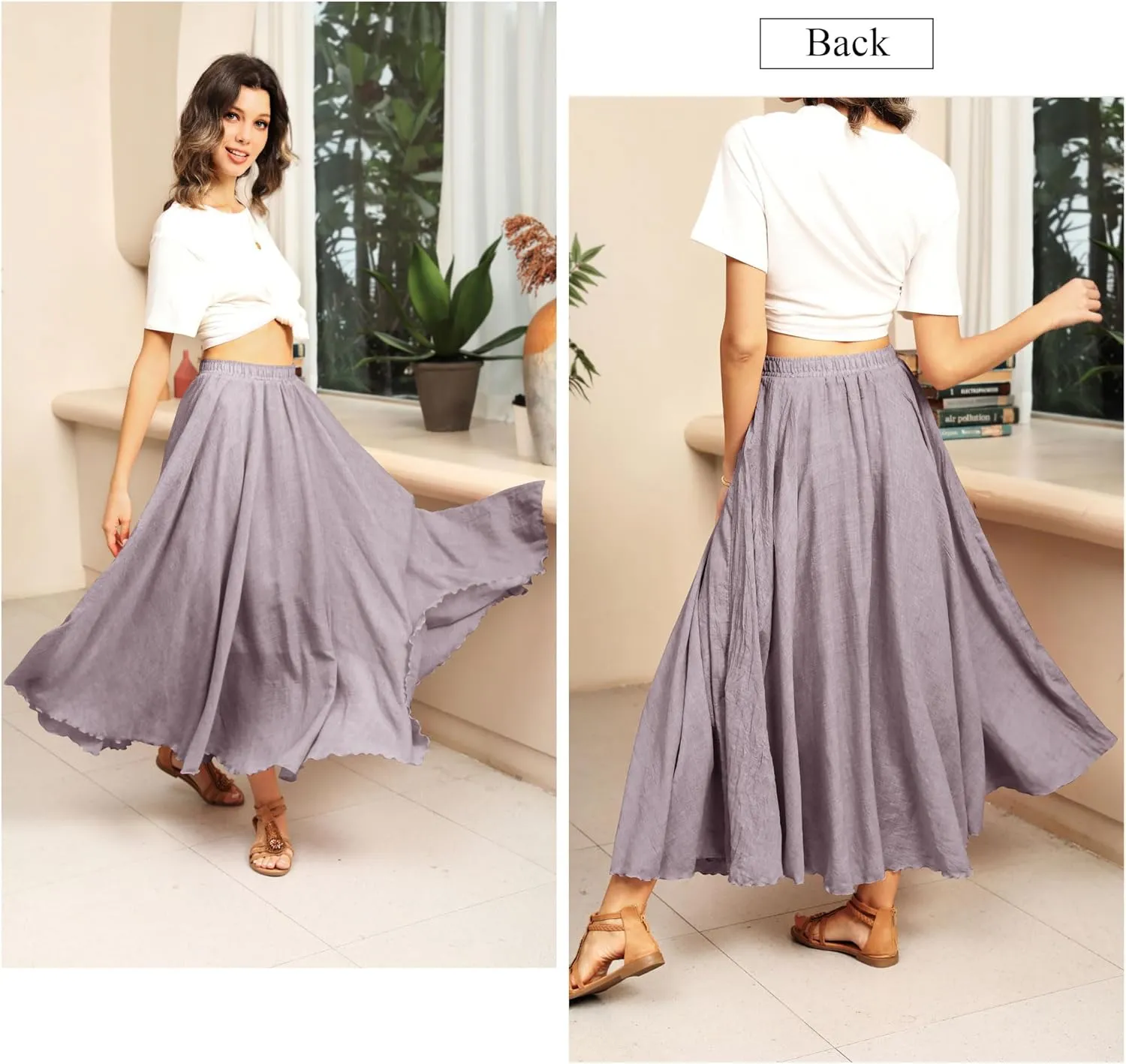Ezcosplay Women Boho Maxi A Line Skirt Elastic Waist Summer Bohemian Flowy Long Beach Swing Skirts