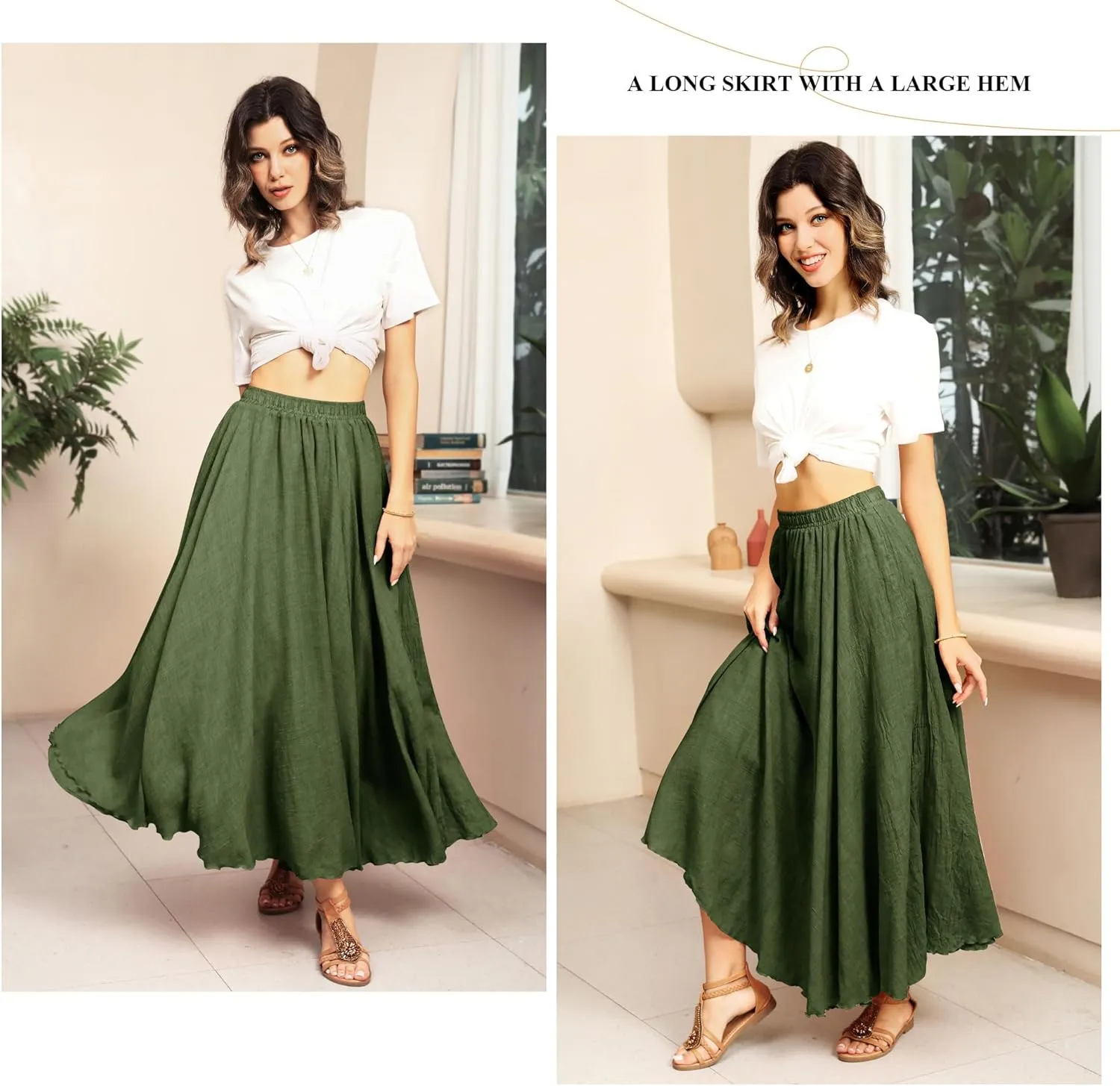 Ezcosplay Women Boho Maxi A Line Skirt Elastic Waist Summer Bohemian Flowy Long Beach Swing Skirts