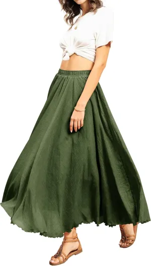 Ezcosplay Women Boho Maxi A Line Skirt Elastic Waist Summer Bohemian Flowy Long Beach Swing Skirts