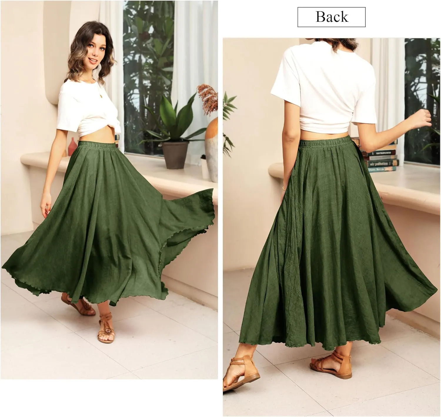 Ezcosplay Women Boho Maxi A Line Skirt Elastic Waist Summer Bohemian Flowy Long Beach Swing Skirts
