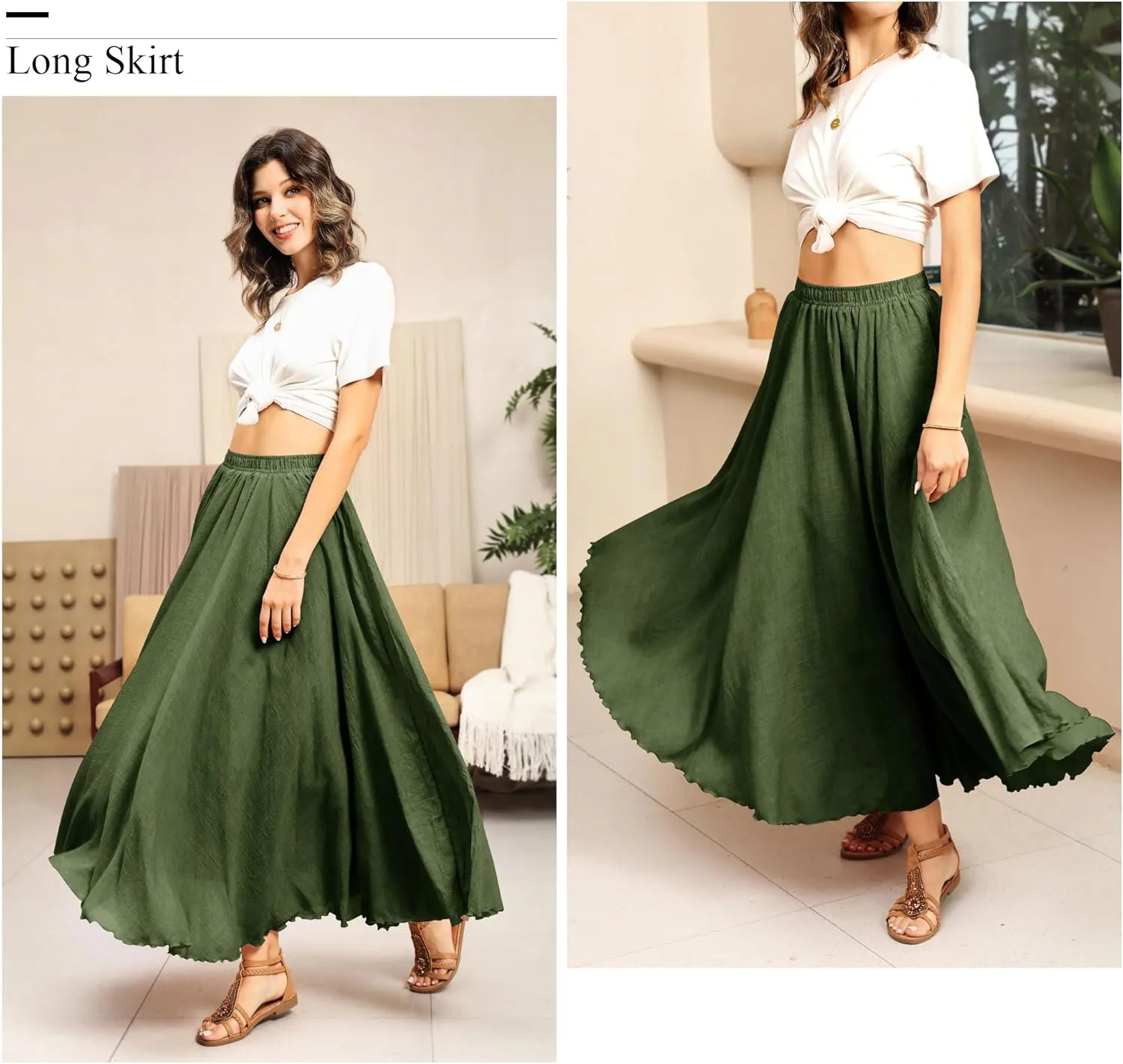 Ezcosplay Women Boho Maxi A Line Skirt Elastic Waist Summer Bohemian Flowy Long Beach Swing Skirts