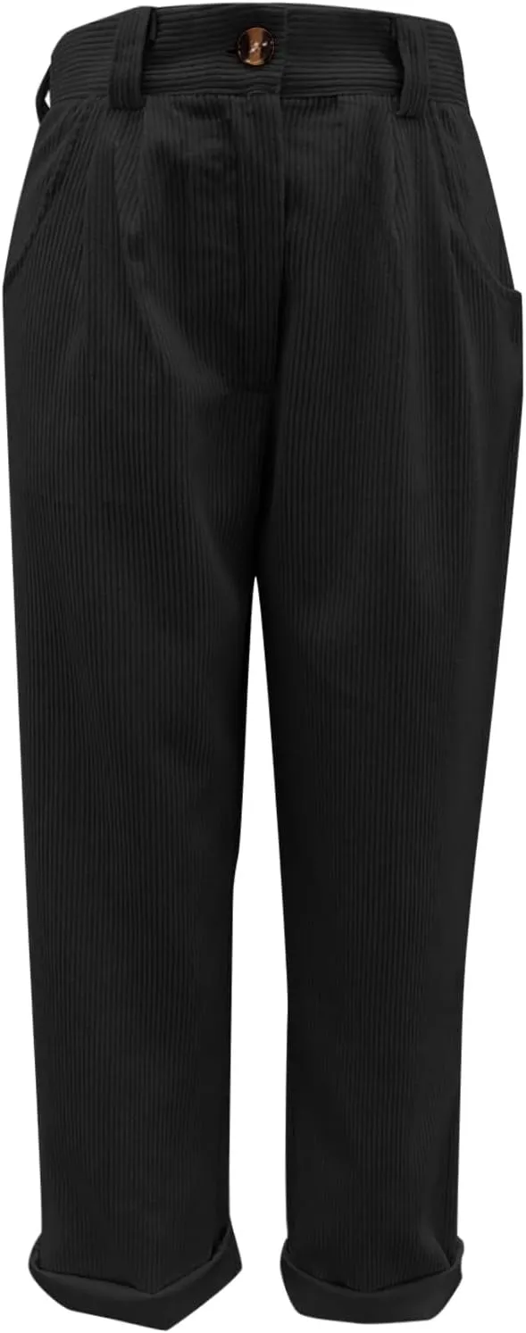 Febecool Cargo Pants Women High Waist Casual Pants Solid Color Corduroy Loose Straight Leg Trousers Women