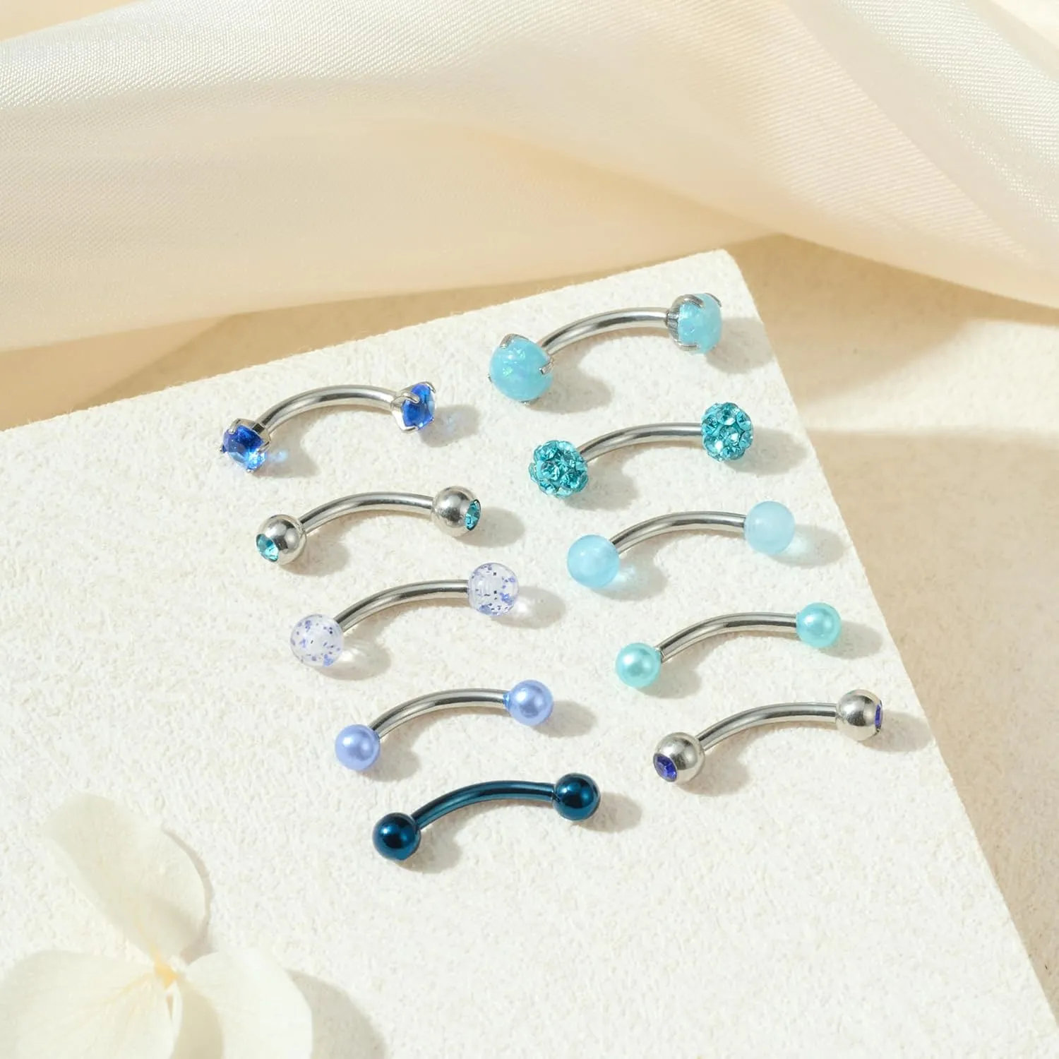 FECTAS 10PCS Eyebrow Rook Piercing Jewelry 16G Earrings Vertical Labret Lip Jewelry Curved Barbell Eyebrow Rings Tiny Small Belly Rings Ear Rook Helix Conch Daith Piercing Jewelry