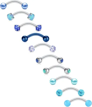 FECTAS 10PCS Eyebrow Rook Piercing Jewelry 16G Earrings Vertical Labret Lip Jewelry Curved Barbell Eyebrow Rings Tiny Small Belly Rings Ear Rook Helix Conch Daith Piercing Jewelry