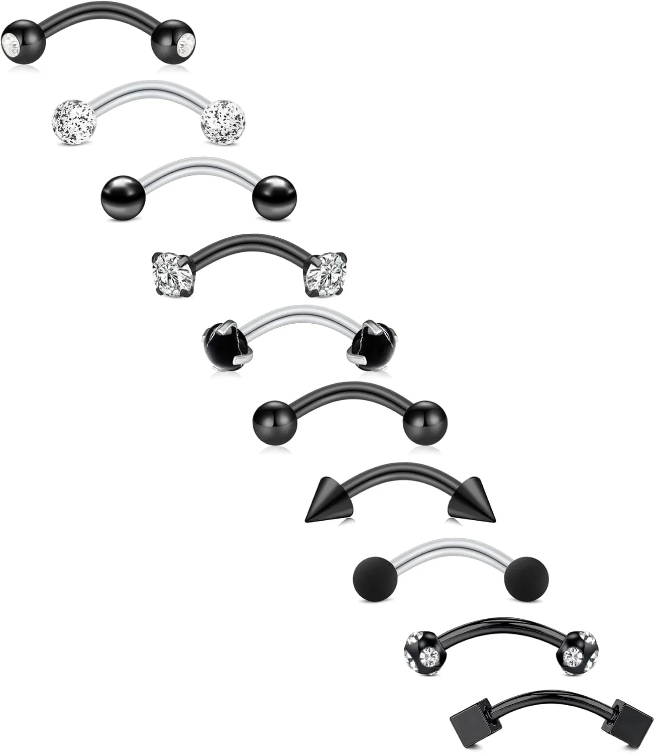 FECTAS 10PCS Eyebrow Rook Piercing Jewelry 16G Earrings Vertical Labret Lip Jewelry Curved Barbell Eyebrow Rings Tiny Small Belly Rings Ear Rook Helix Conch Daith Piercing Jewelry