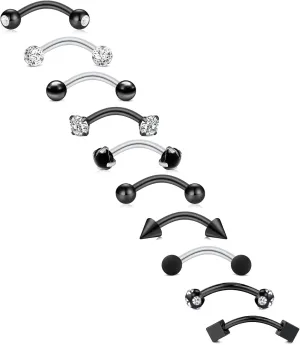 FECTAS 10PCS Eyebrow Rook Piercing Jewelry 16G Earrings Vertical Labret Lip Jewelry Curved Barbell Eyebrow Rings Tiny Small Belly Rings Ear Rook Helix Conch Daith Piercing Jewelry