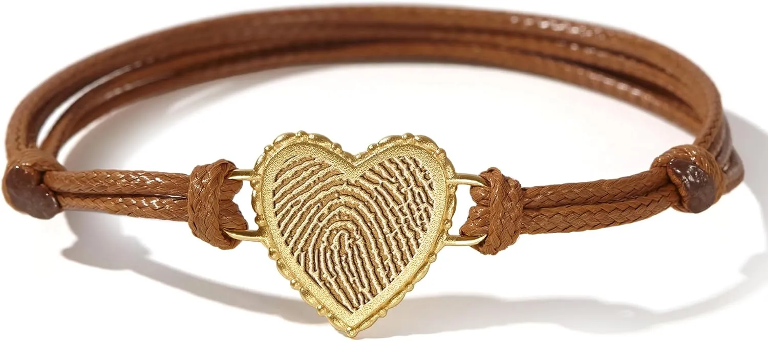 Fingerprint Memorial Bracelet, Mother's Day Jewelry Gifts, Loss Of Mother Dad Gift, Thumbprint Jewelry, Sympathy Gifts, Memorial Jewelry for Mother, 925 Sterling Silver, 14K Gold Plated