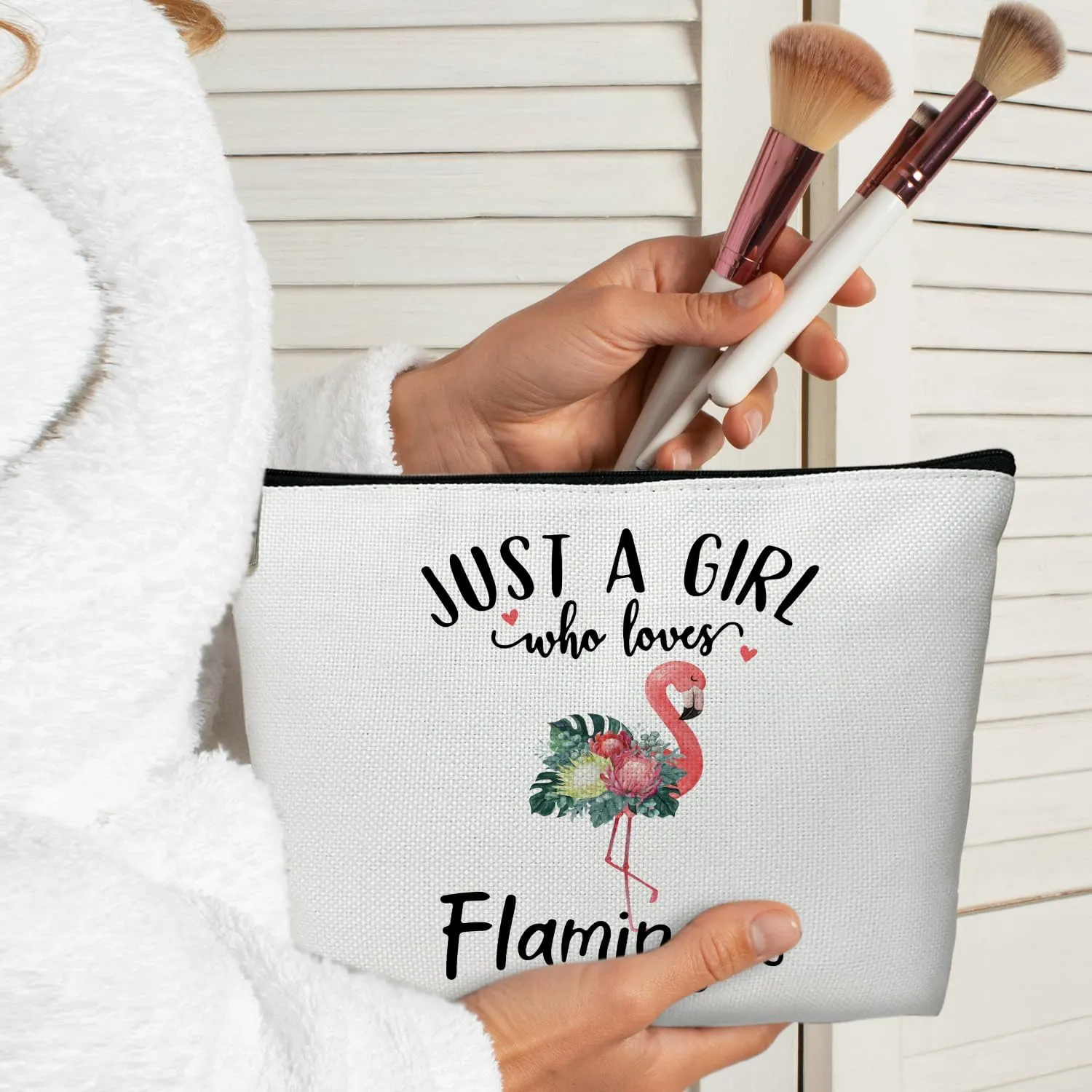 Flamingo Makeup Bag - Just a Girl Who Lover Flamingo, Cosmetic Bag for Women Large Capacity Cosmetic Bag Appreciation Gift for Family friend,Travel Accessories Organizer Storage Makeup Bag With Zipper