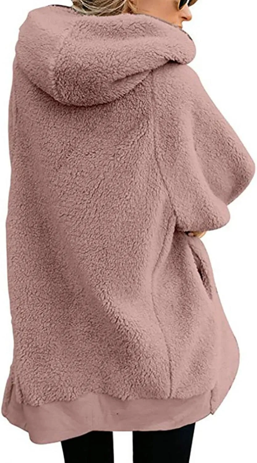 Fleece Jacket Women Sherpa Zip Up Long Sleeve Lapel Hoodies Faux Fur Coats Oversized Cardigan Sweaters Shaggy Outfits