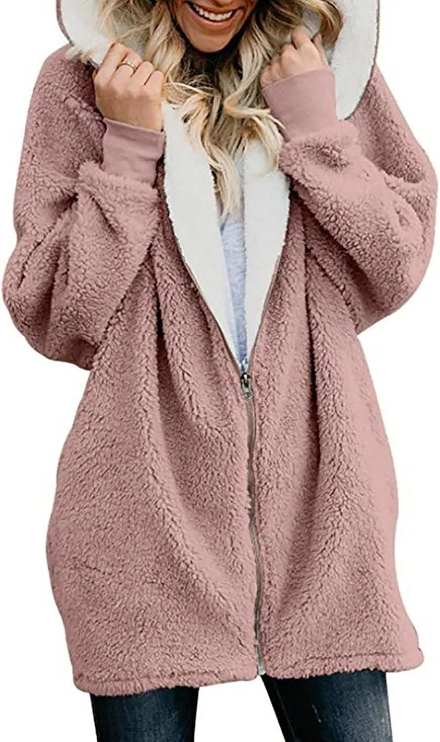 Fleece Jacket Women Sherpa Zip Up Long Sleeve Lapel Hoodies Faux Fur Coats Oversized Cardigan Sweaters Shaggy Outfits