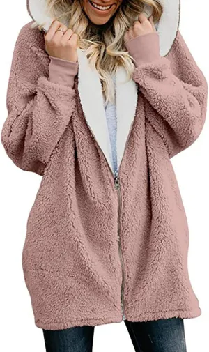 Fleece Jacket Women Sherpa Zip Up Long Sleeve Lapel Hoodies Faux Fur Coats Oversized Cardigan Sweaters Shaggy Outfits