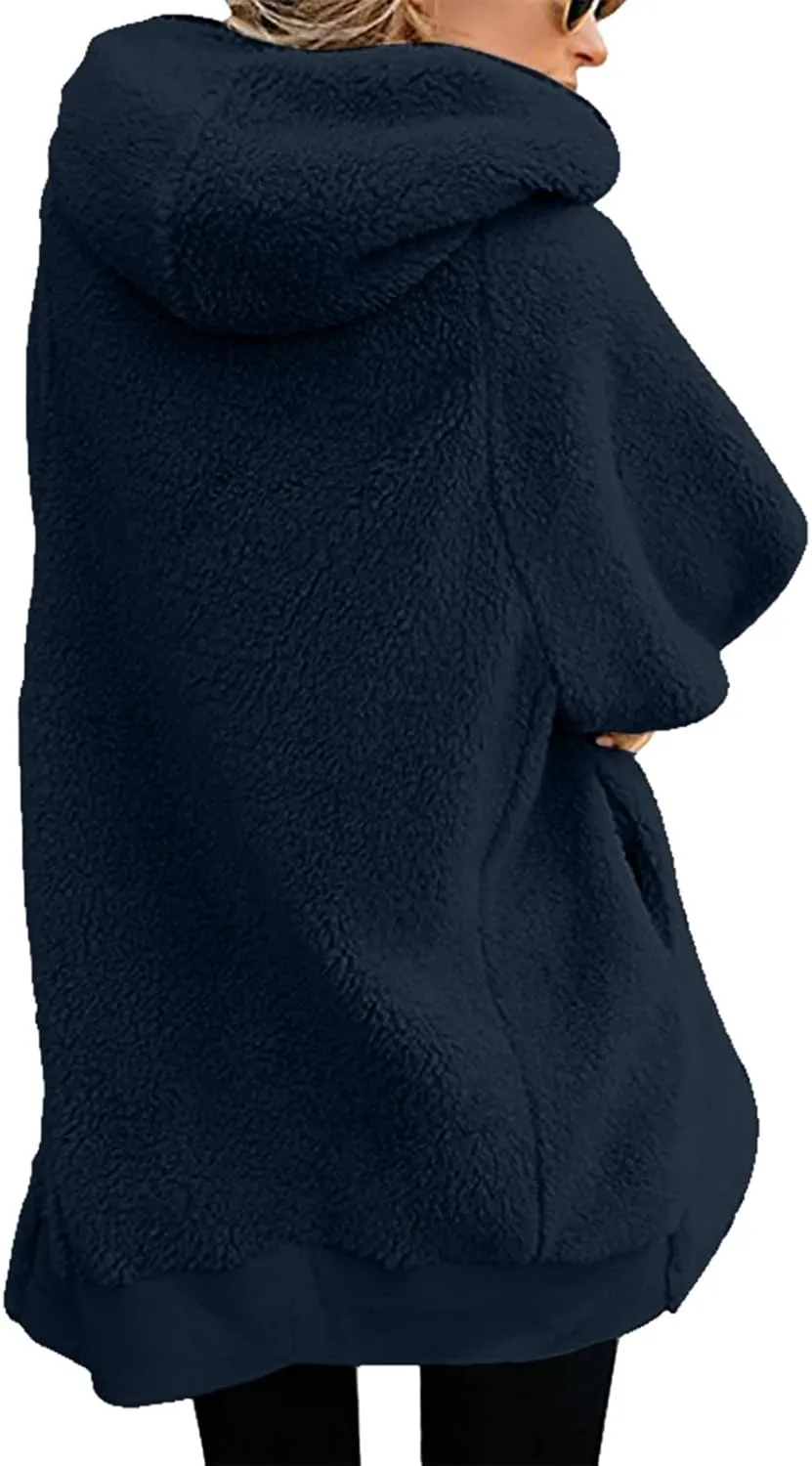 Fleece Jacket Women Sherpa Zip Up Long Sleeve Lapel Hoodies Faux Fur Coats Oversized Cardigan Sweaters Shaggy Outfits
