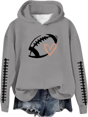 Football Sweatshirts for Women Game Day Hoodie Graphic Print Sweatshirt Fashion Fall Sports Long Sleeve Pullover Tops