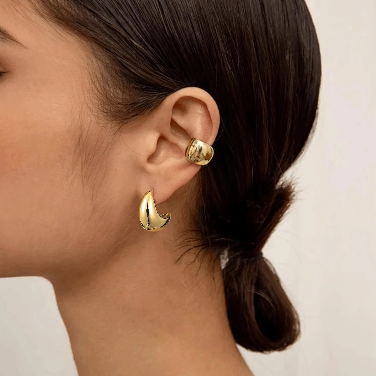 Gacimy Chunky Gold Earrings for Women, Teardrop Earrings with 925 Sterling Silver Post, 14K Gold Statement Drop for Women