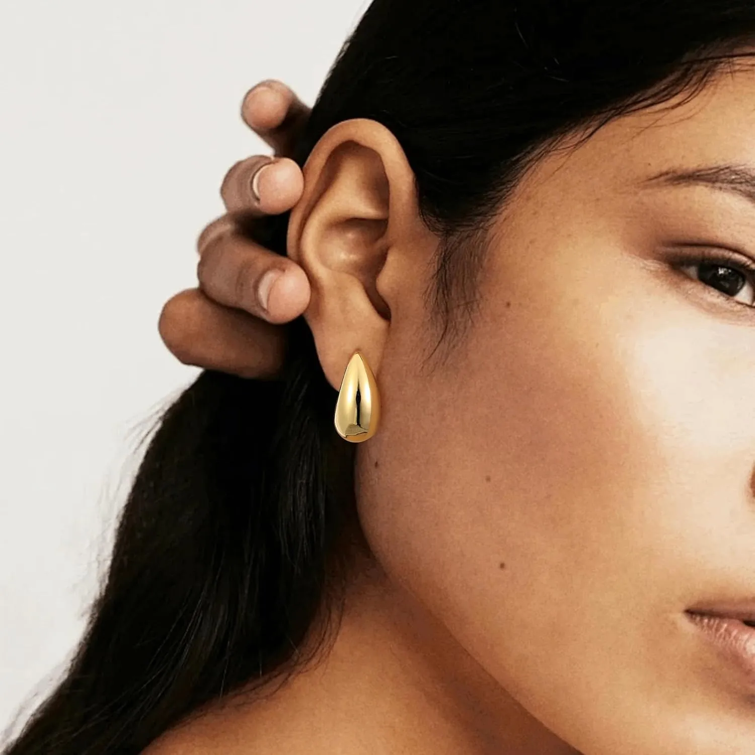 Gacimy Chunky Gold Earrings for Women, Teardrop Earrings with 925 Sterling Silver Post, 14K Gold Statement Drop for Women