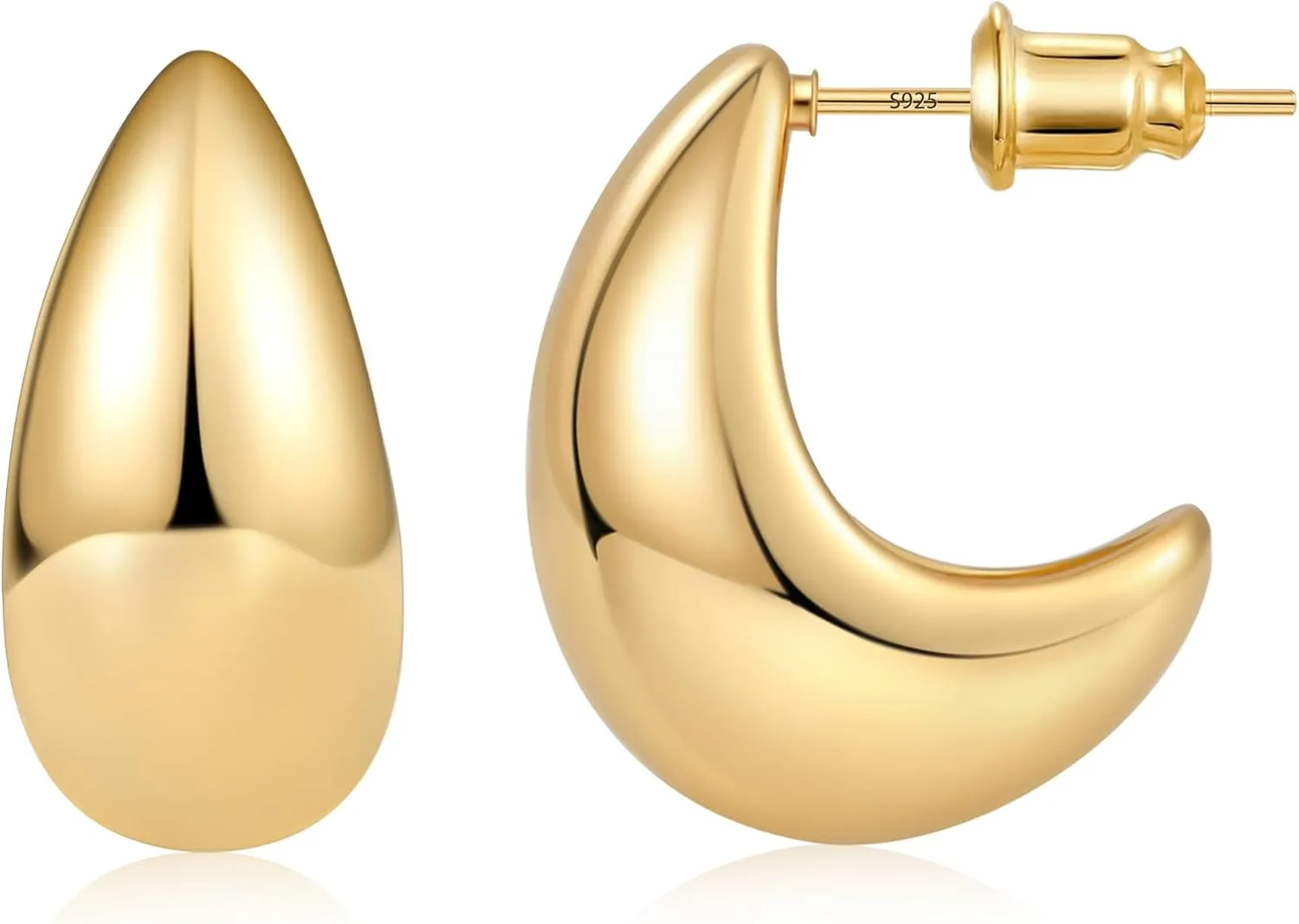 Gacimy Chunky Gold Earrings for Women, Teardrop Earrings with 925 Sterling Silver Post, 14K Gold Statement Drop for Women