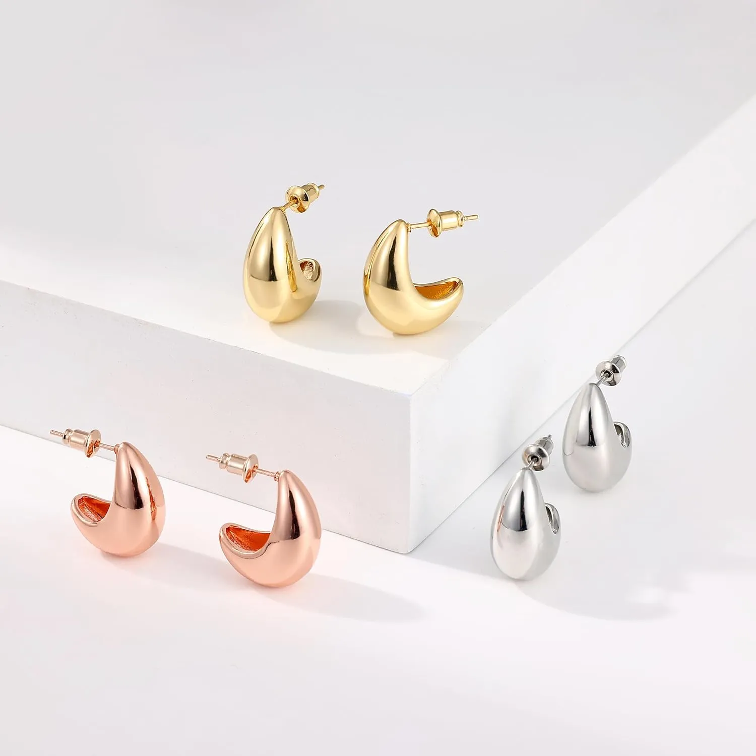Gacimy Chunky Gold Earrings for Women, Teardrop Earrings with 925 Sterling Silver Post, 14K Gold Statement Drop for Women