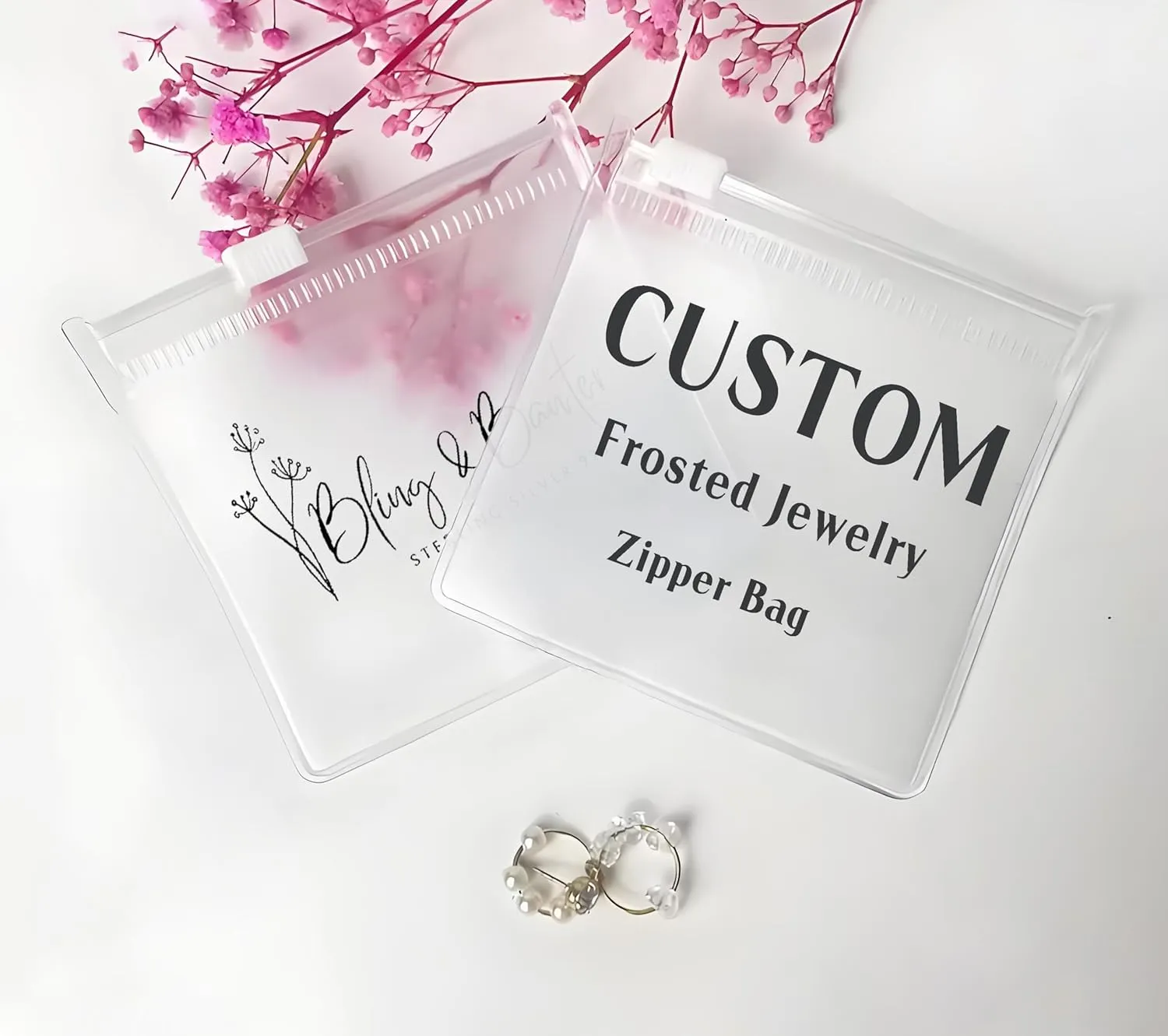 Generic 20-100pcs Personalized Frosted Jewelry Zipper Bags, Custom Jewelry Resealable Storage Bags, Custom Jewelry Bags for Necklaces, Earrings,Rings and Other Accessories (11x11cm (4.33''x4.33''))
