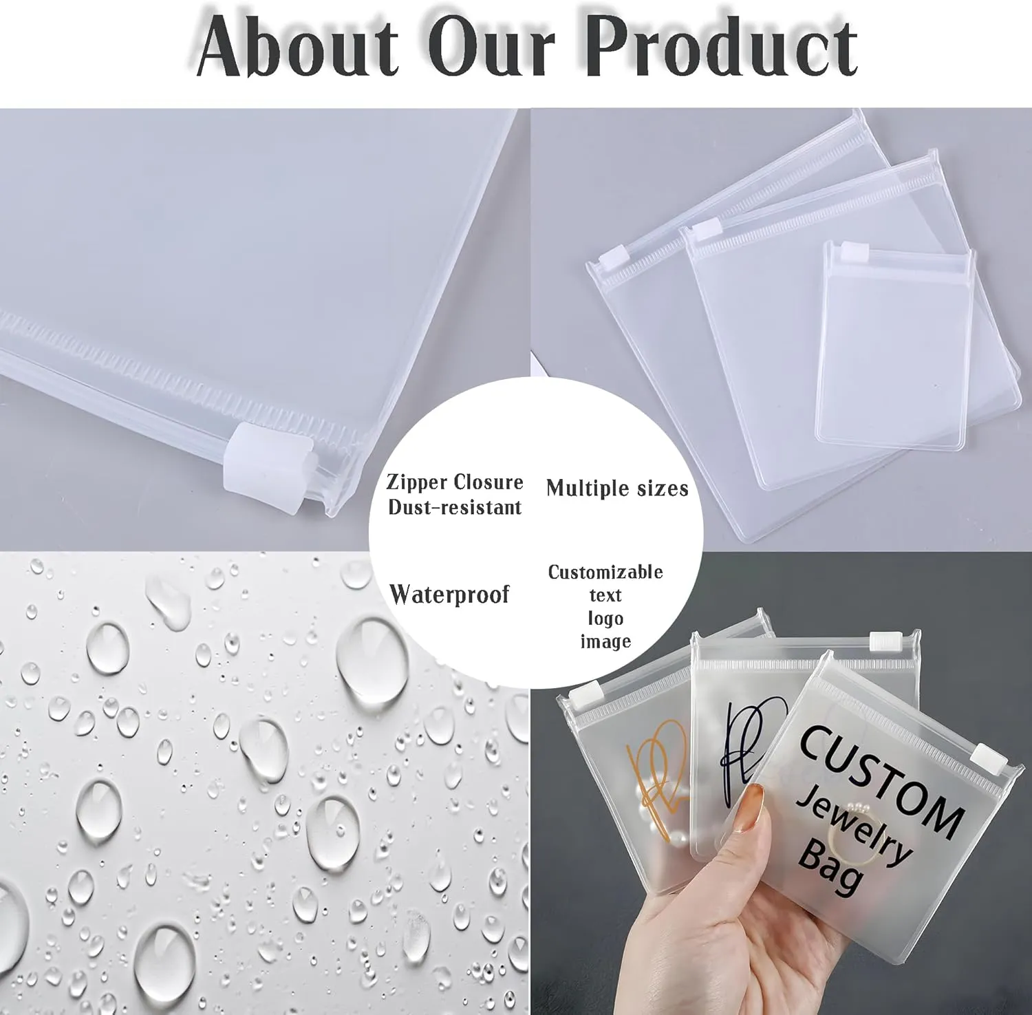 Generic 20-100pcs Personalized Frosted Jewelry Zipper Bags, Custom Jewelry Resealable Storage Bags, Custom Jewelry Bags for Necklaces, Earrings,Rings and Other Accessories (11x11cm (4.33''x4.33''))