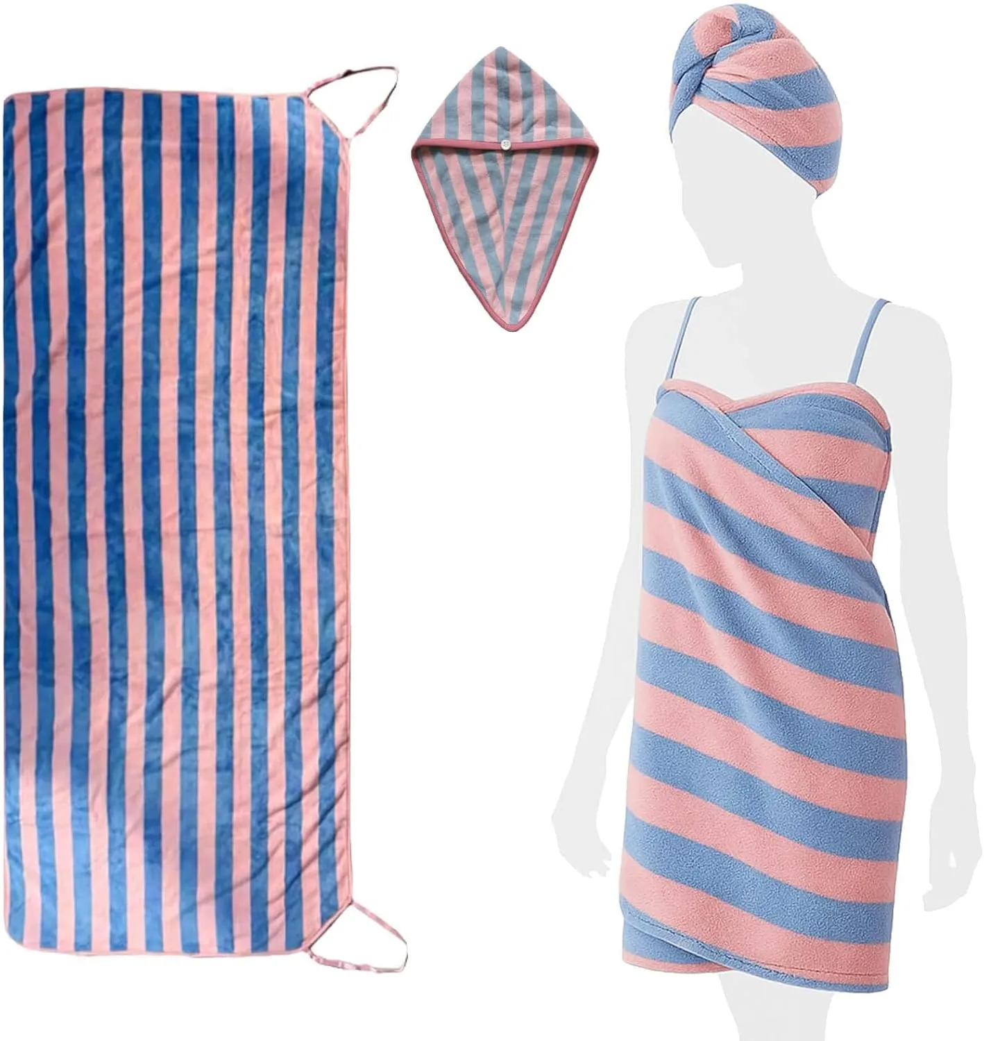 Glow Wrap Towel with Straps - Glowwrap Wearable Sling Bath Towel Dress with Dry Hair Cap, Absorbent Coral Fleece, No-Slip Quick Dry & Adjustable Fit, Sexy Sling Bath Open Back Robe for Women (E, L)